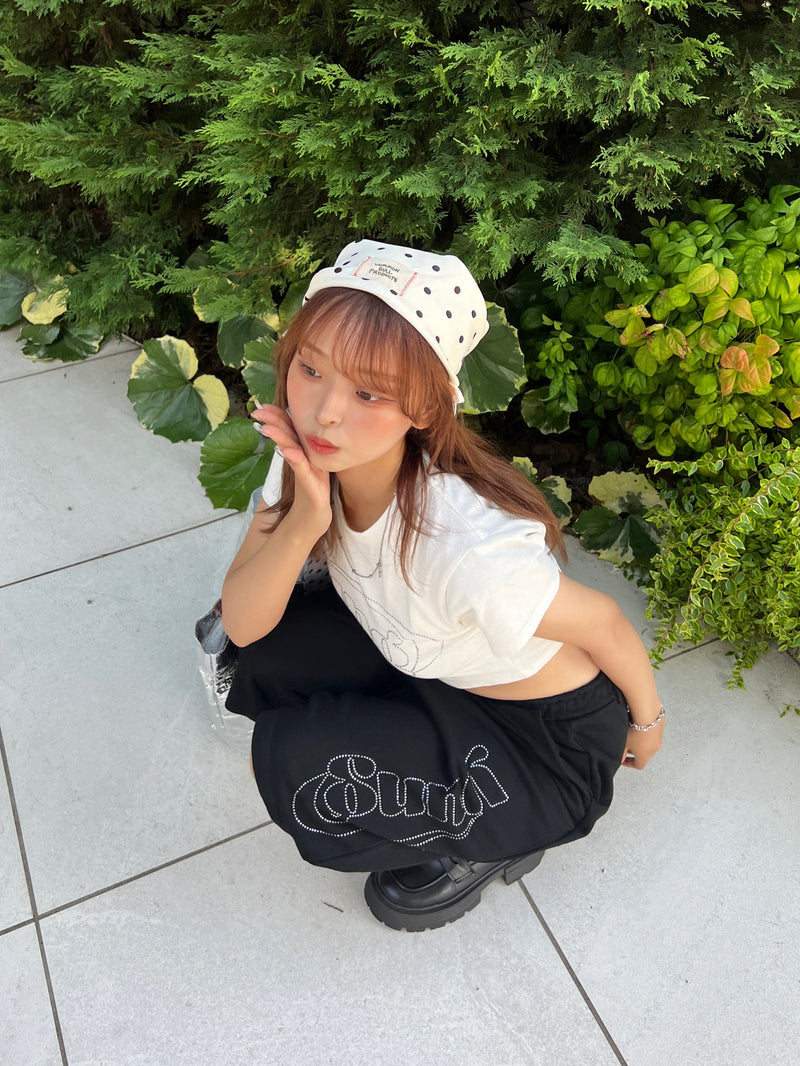 yung 로고 라인스톤 핏 티 