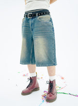 vintage like wide denim half pants