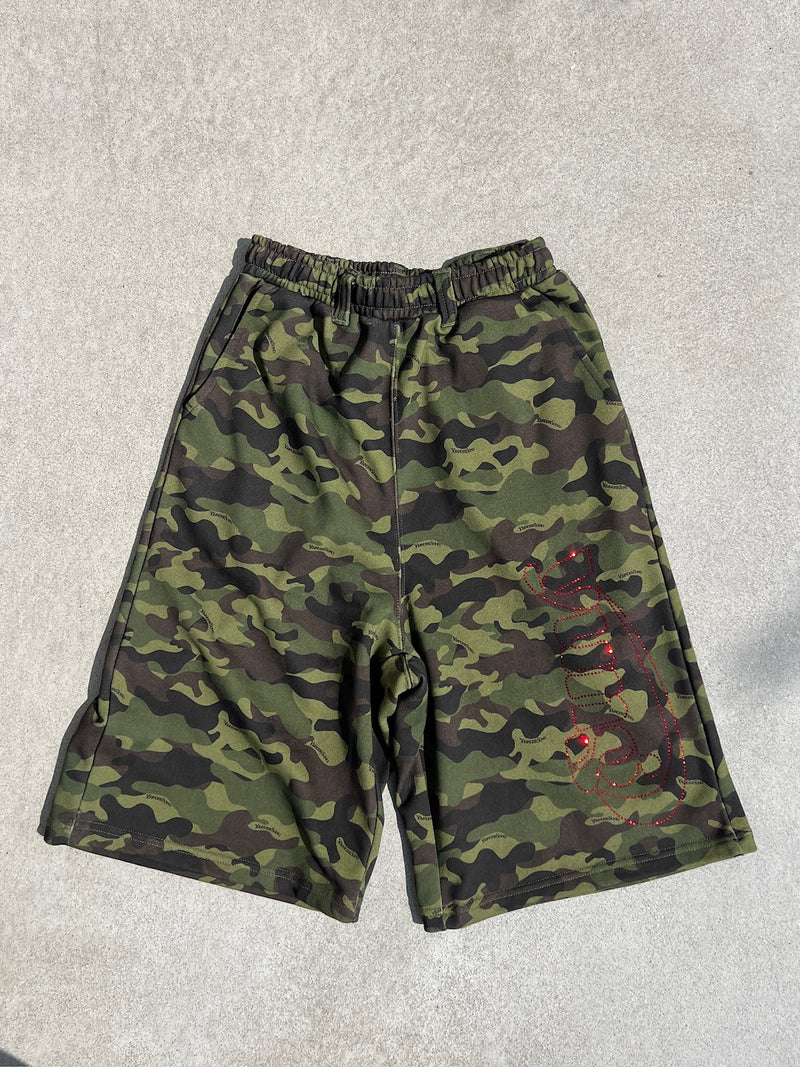 yung logo rhinestone sweat jorts