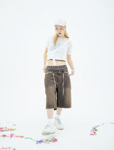 vintage like wide denim half pants