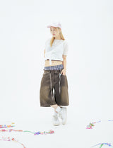 vintage like wide denim half pants