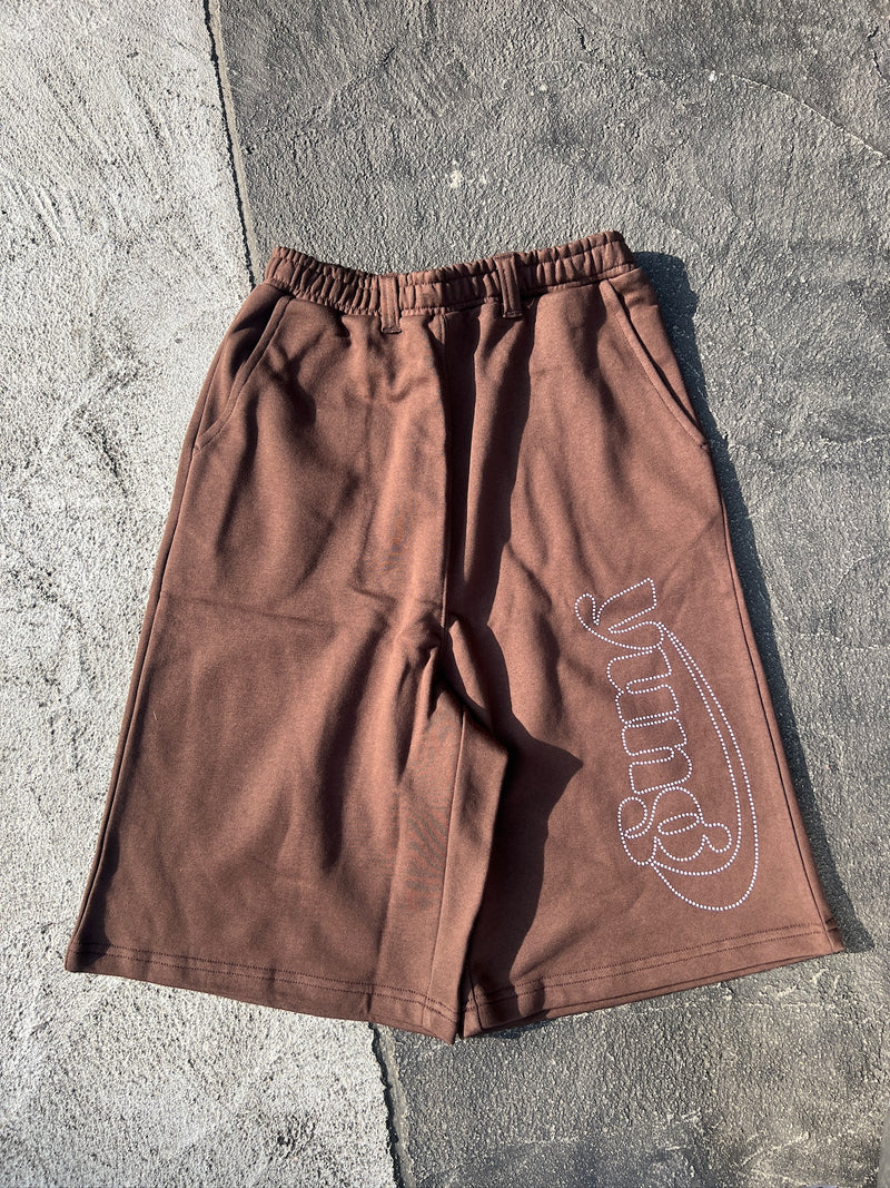 yung logo rhinestone sweat jorts