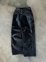 Western double knee leather switching wide denim pants