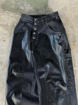 Western double knee leather switching wide denim pants