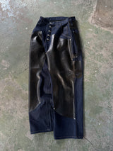 Western Double Knee Leather Switching Wide Denim Pants