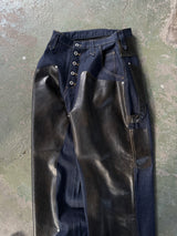 Western double knee leather switching wide denim pants