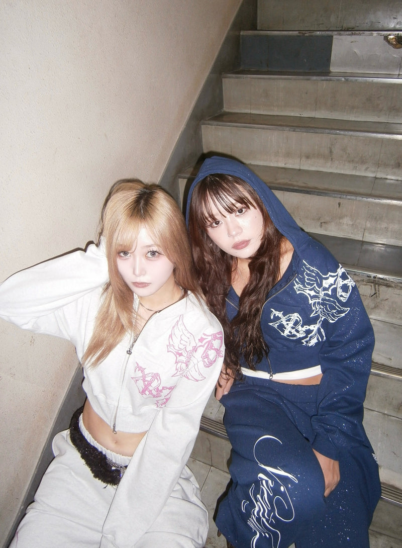 9090girl × umbro Cross Logo Glitter Zip Hoodie