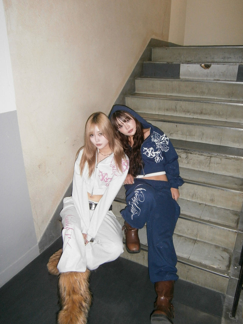 9090girl × umbro Cross Logo Glitter Zip Hoodie