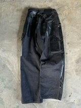 Western Double Knee Leather Switching Wide Denim Pants