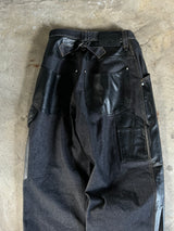 Western Double Knee Leather Switching Wide Denim Pants