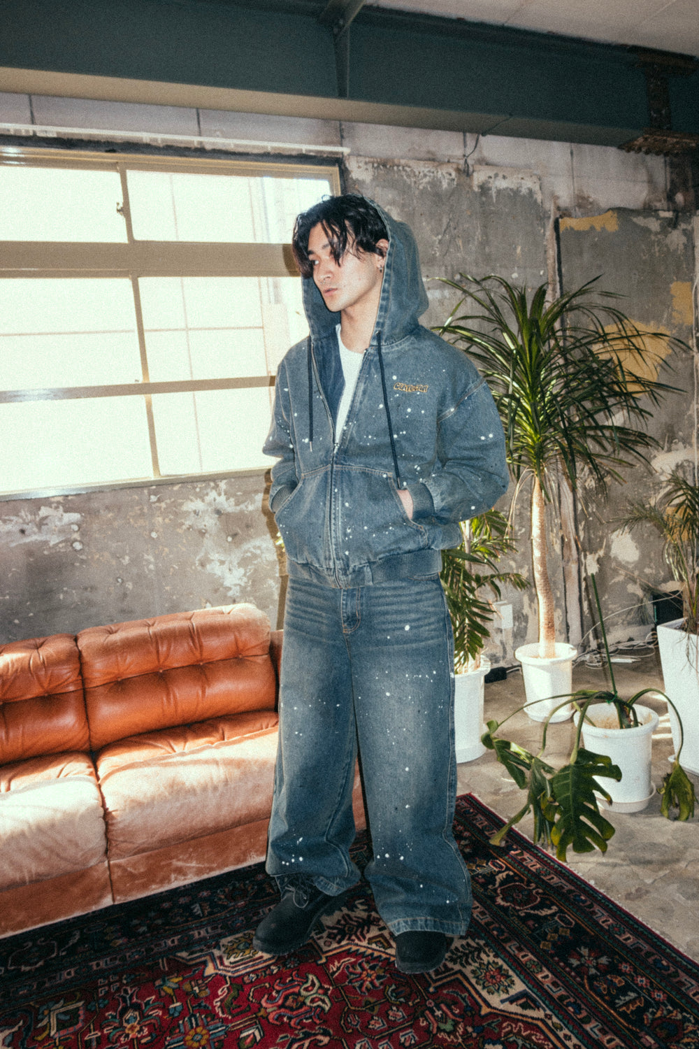 Ruler paint denim zip hoodie – YZ