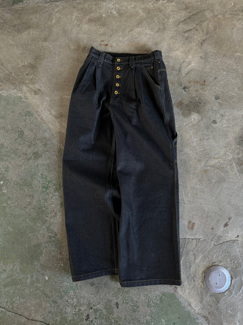 Western Short Rigid Wide TUCK DENIM PANTS