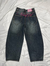 Ninety Girl Logo Glitter Buggy Denim Pants 
