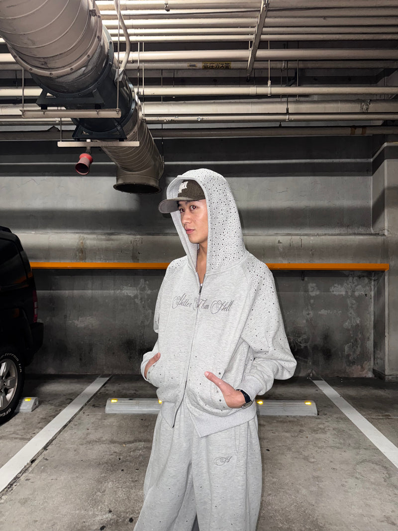 rhinestone scattered zip hoodie