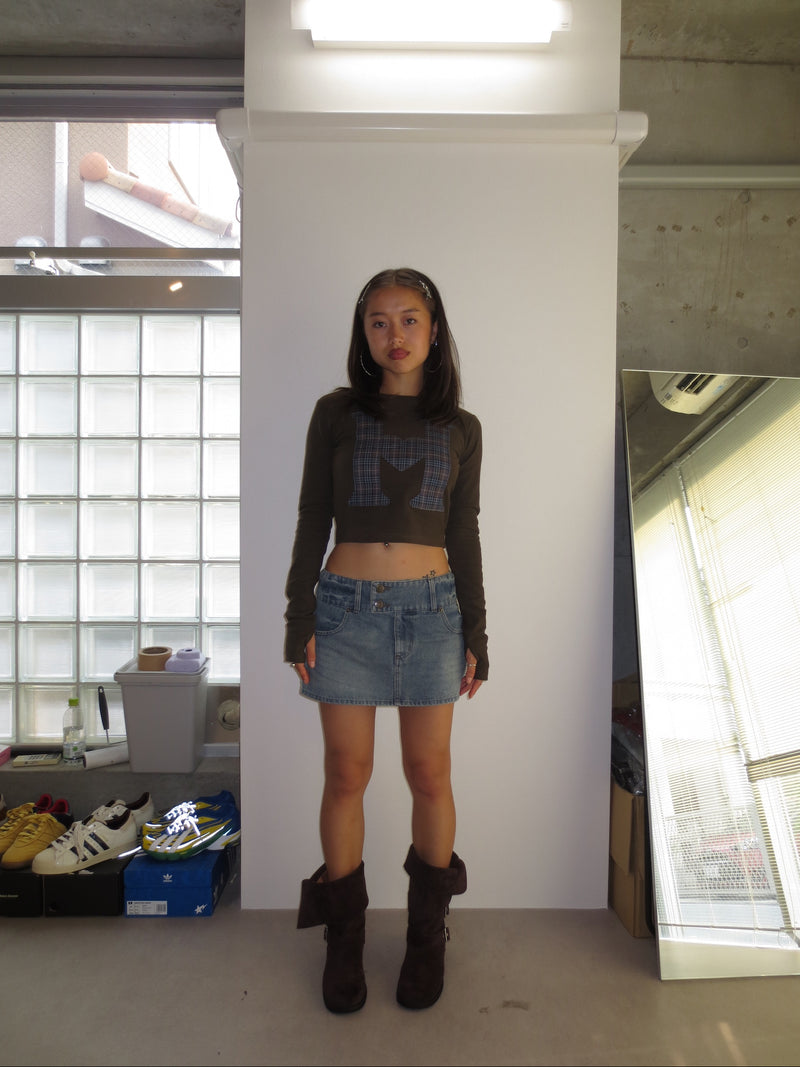 H heart check pattern long Tee