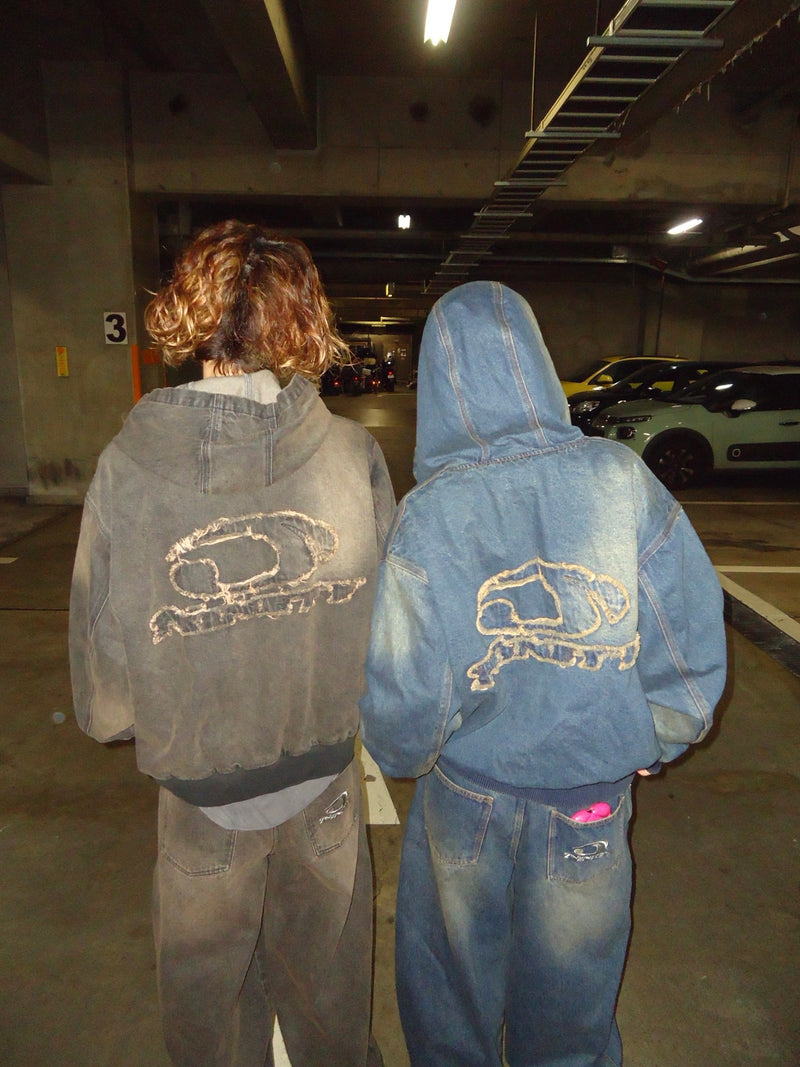 Heisei Logo Denim Zip Hoodie