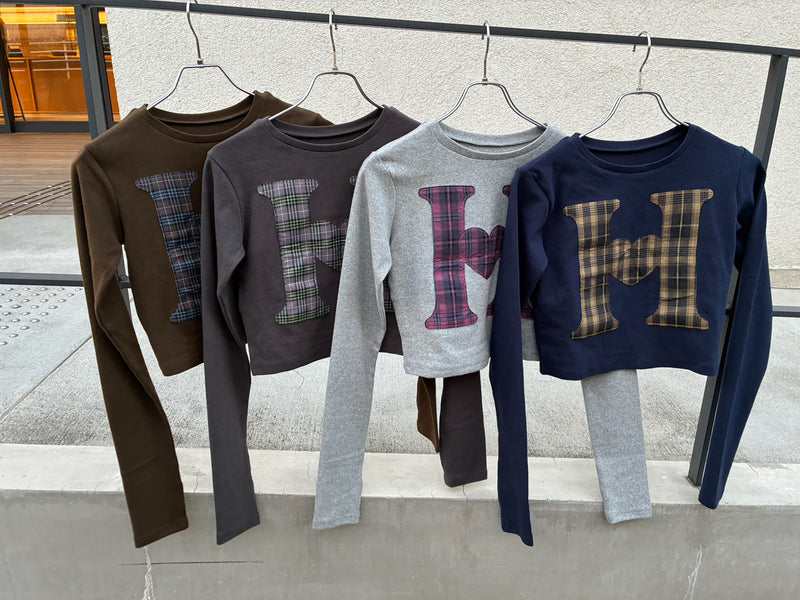 H heart check pattern long Tee