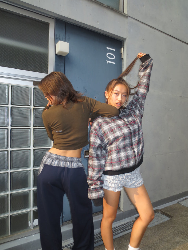 reversible check pattern zip stand