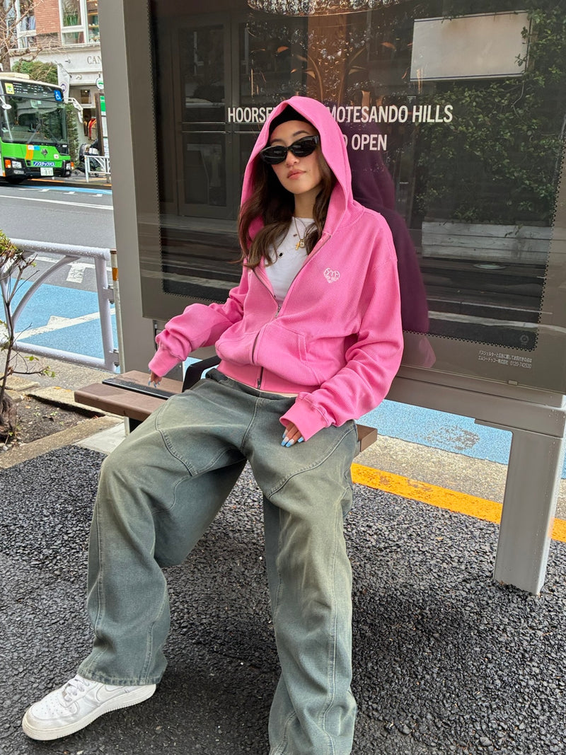 パーカー WAFFLE HOODIE TOP Men's 14G waffle l/s zip hoody （パーカー）｜three dots