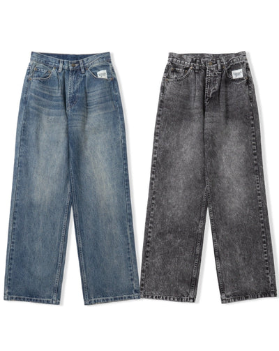 wide straight wash denim