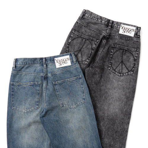 wide straight wash denim