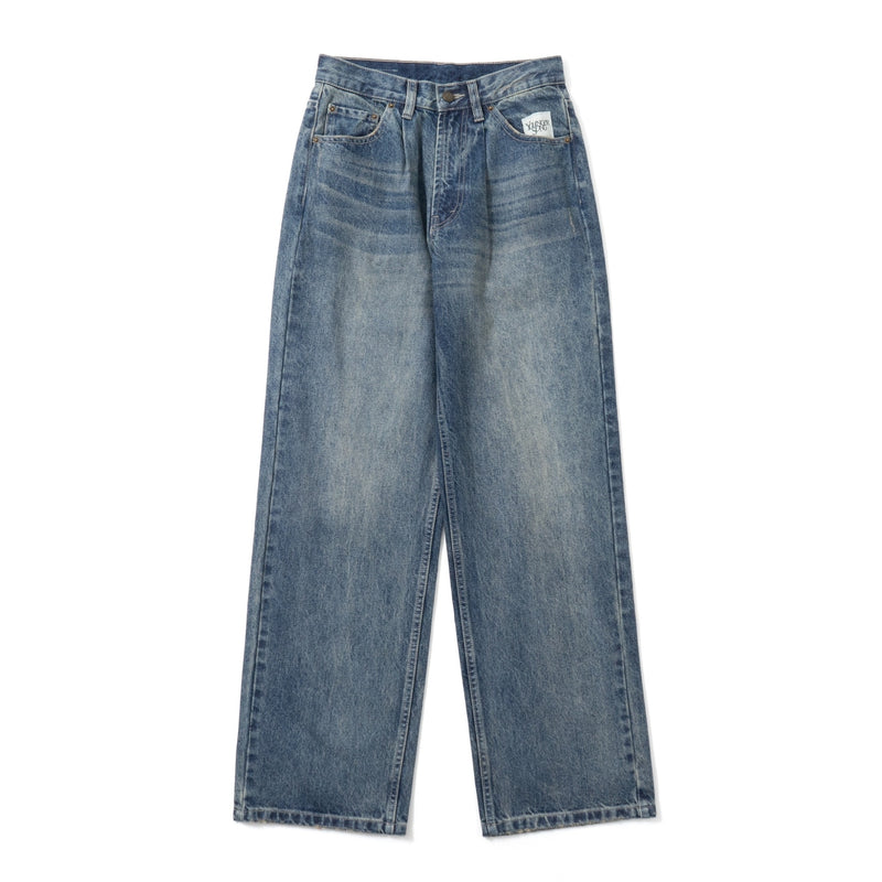 wide straight wash denim