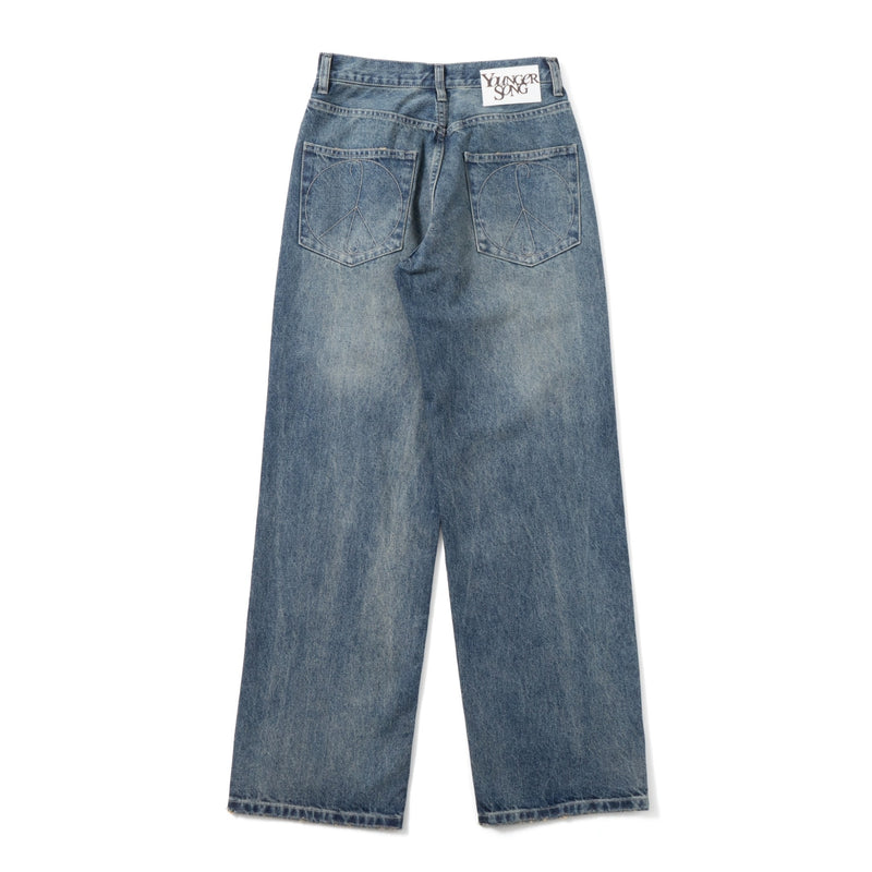 wide straight wash denim