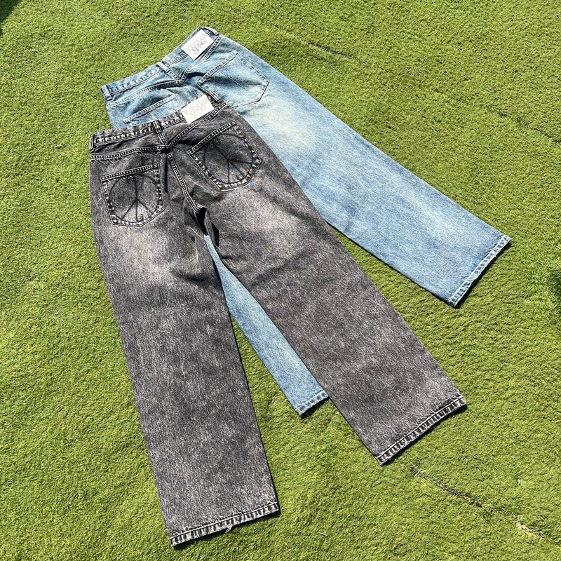 wide straight wash denim