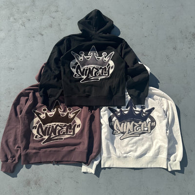 King Logo Pile Stitched Zip Hoodie