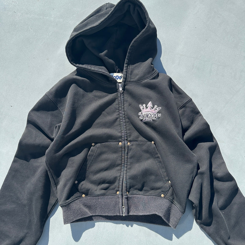 King Logo Pile Stitched Zip Hoodie (Cropped)