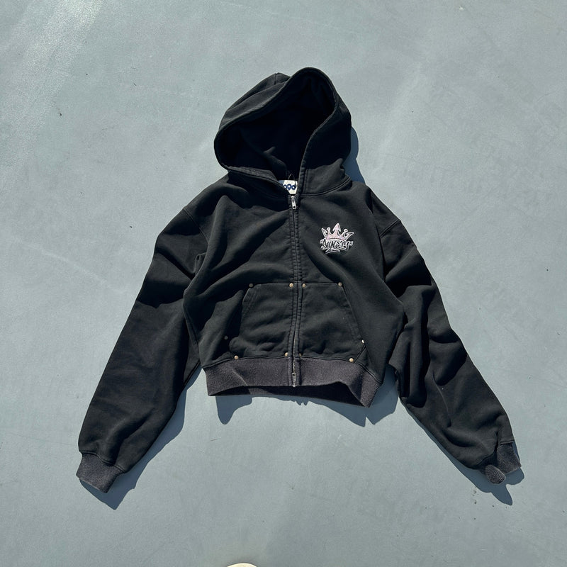 King Logo Pile Stitched Zip Hoodie (Cropped)