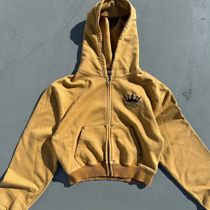 King Logo Pile Stitched Zip Hoodie (Cropped)