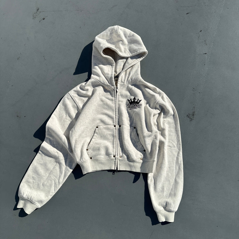 King Logo Pile Stitched Zip Hoodie (Cropped)