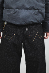 leopard straight denim pants 