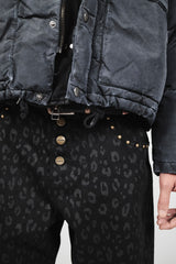 leopard straight denim pants 