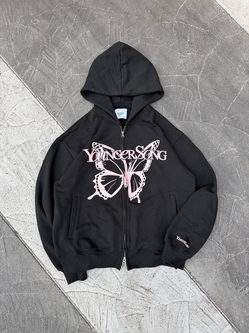 正面蝴蝶標誌拉鍊連帽衫 