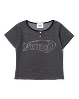 yung logo rhinestone fit thermal henley short-sleeve tee 