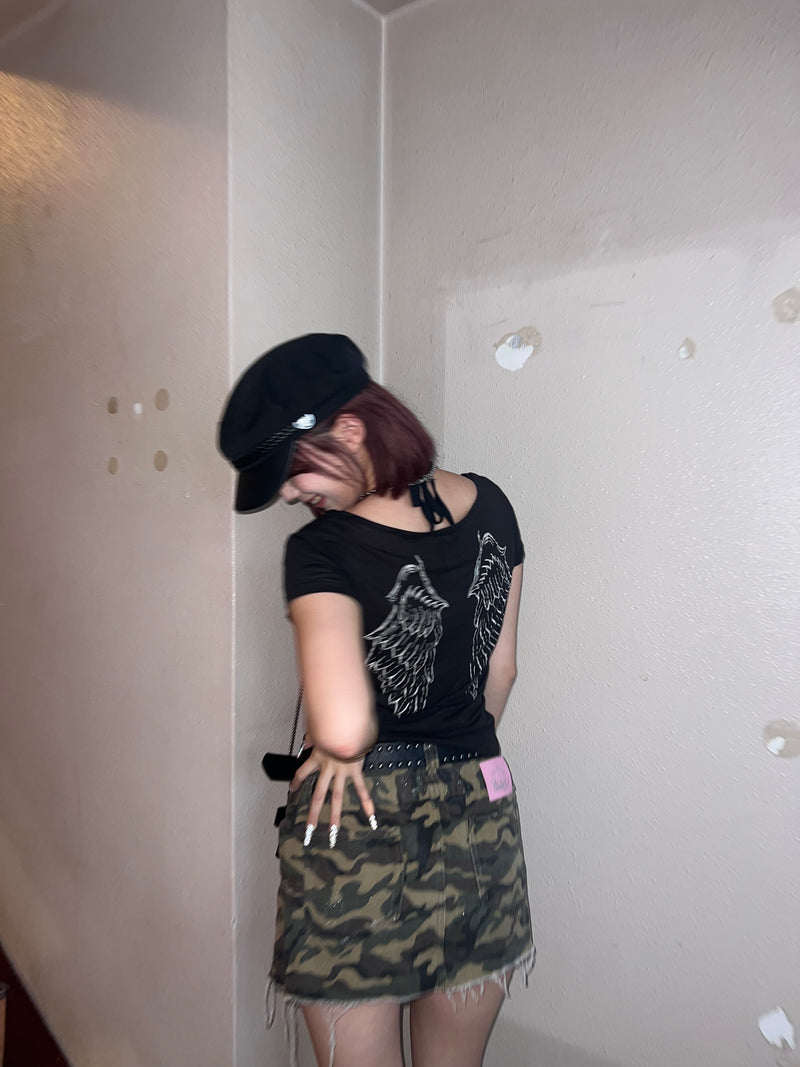 Cross Logo Off-shoulder Sheer Tee