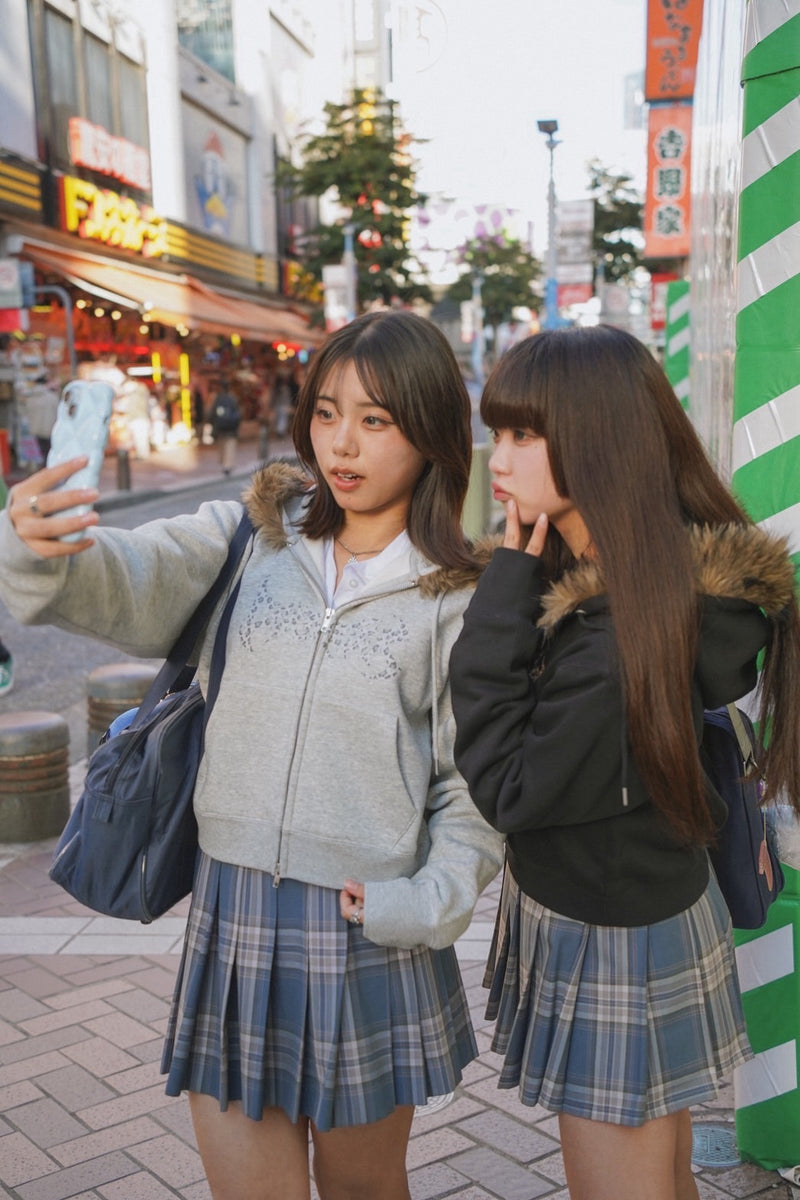 Tribal logo fur zip hoodie