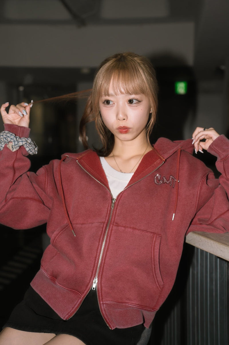 CMT ruler rhinestone zip hoodie 