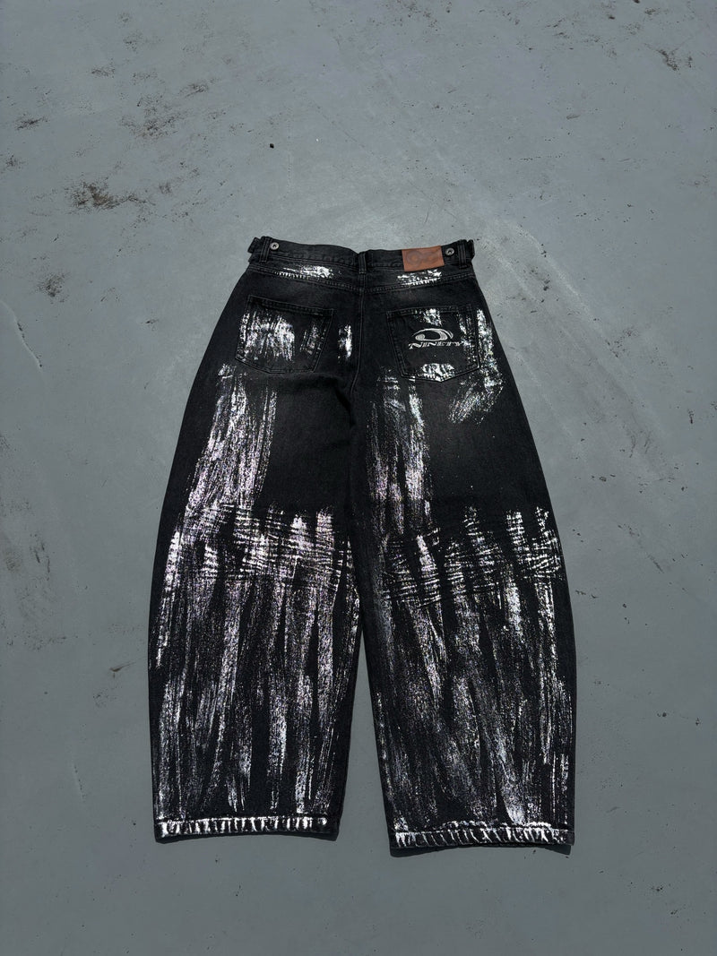 平成标志闪亮印花牛仔裤 