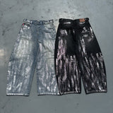 平成标志闪亮印花牛仔裤 