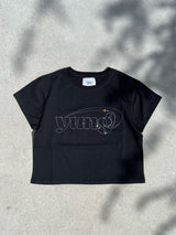 yung 로고 라인스톤 핏 티 