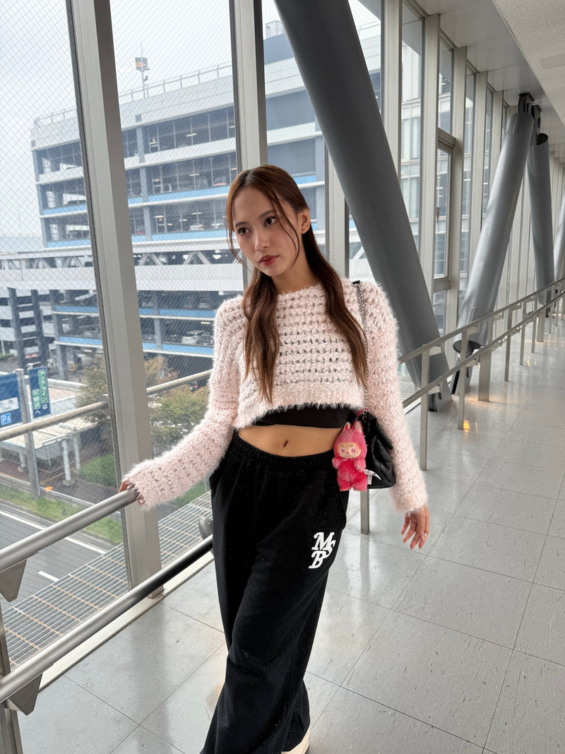 chain embroidery  glitter sweat pants