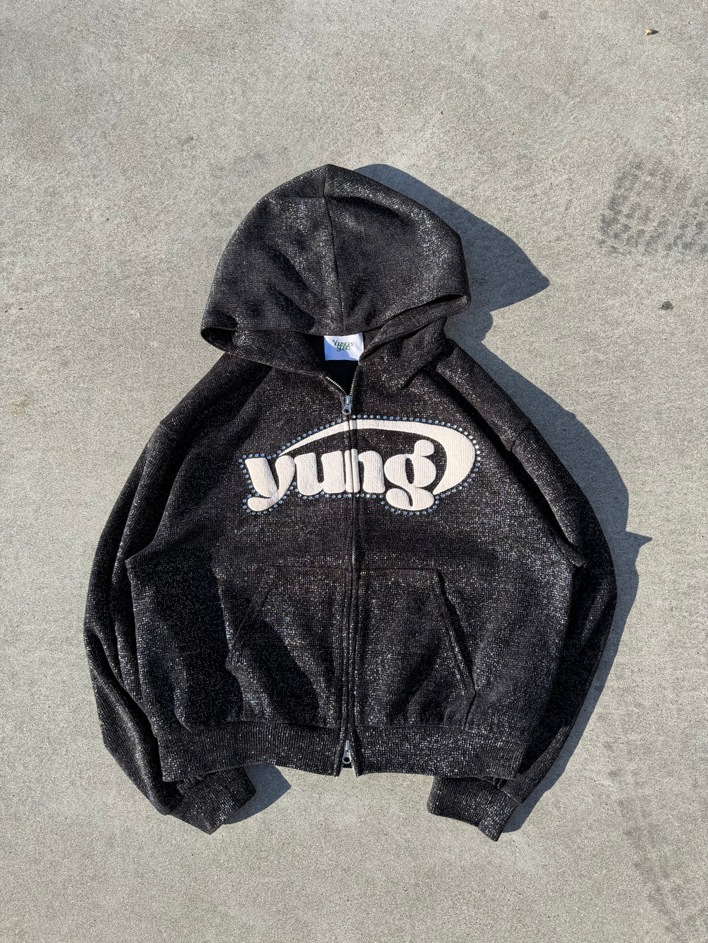 yung logo lamé mall zip hoodie – YZ