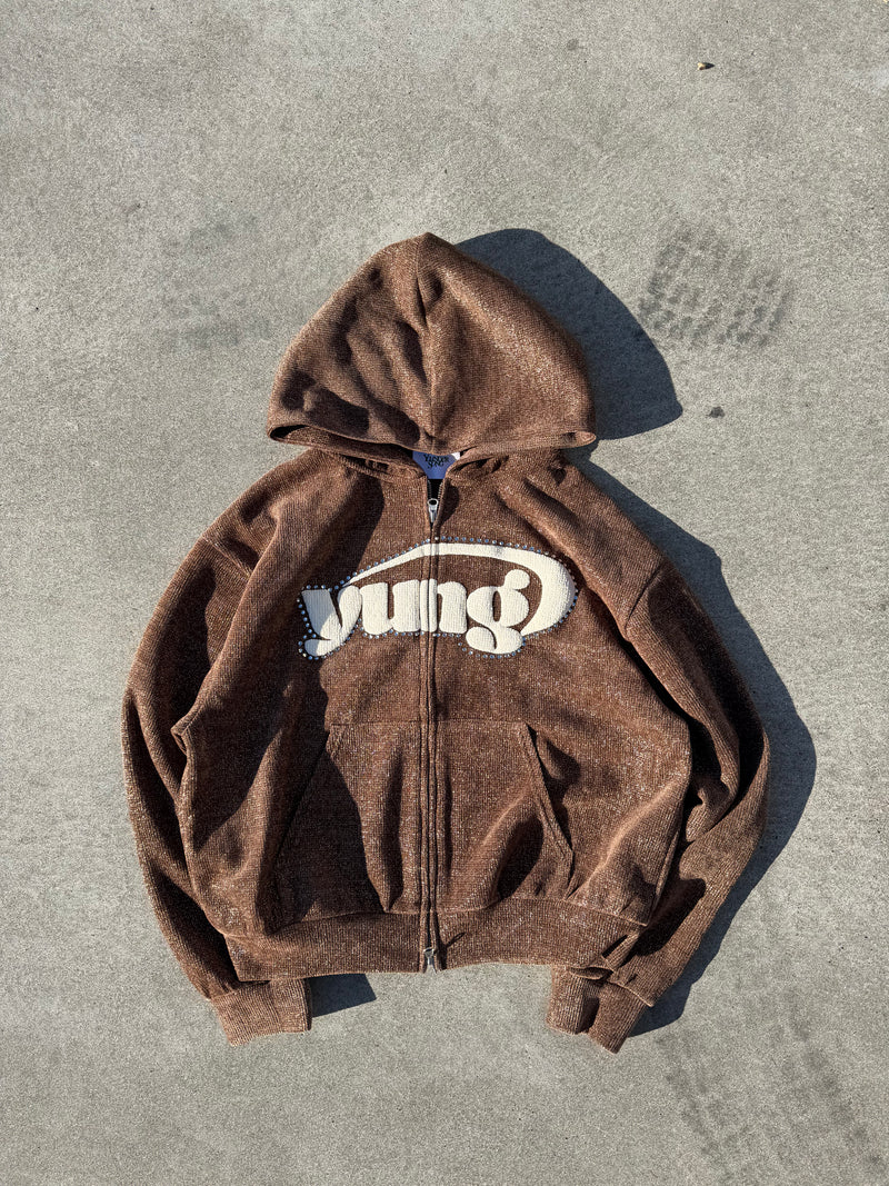yung logo lamé mall zip hoodie – YZ