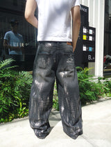 平成标志闪亮印花牛仔裤 