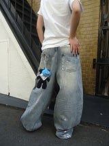 平成标志闪亮印花牛仔裤 