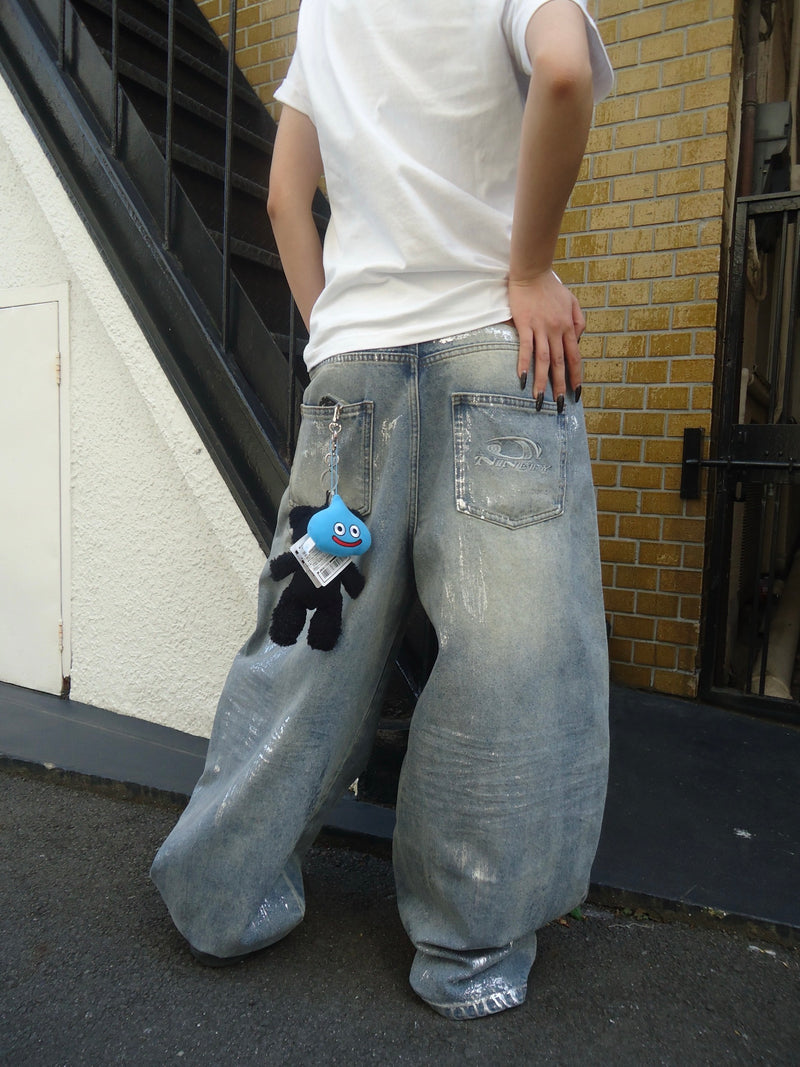 平成标志闪亮印花牛仔裤 