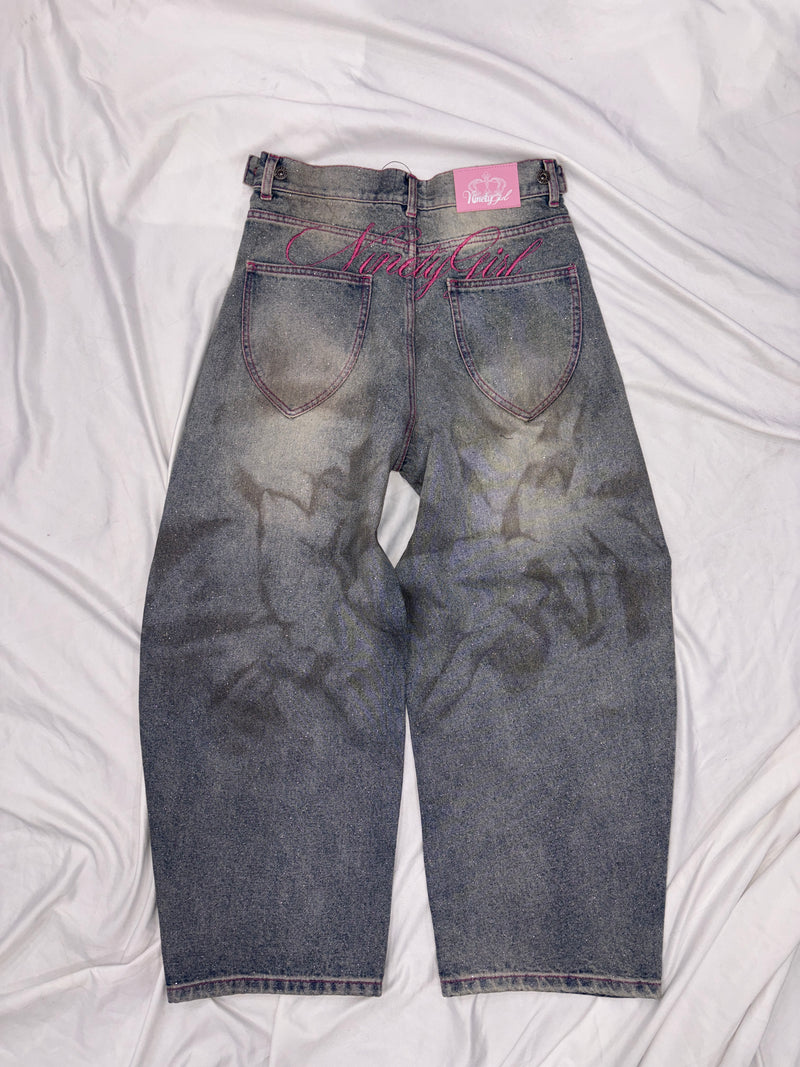 Ninety Girl Logo Glitter Buggy Denim Pants – YZ